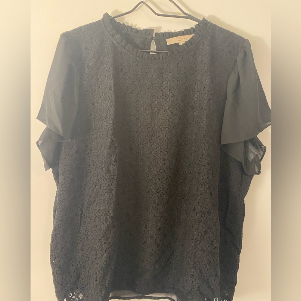 Black LOFT lace and sheer high neck formal top